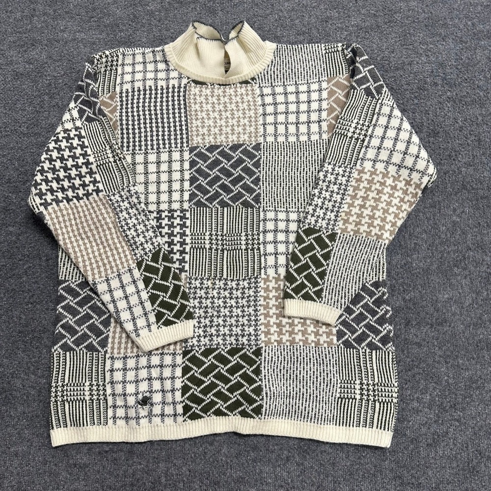 Alfred Dunner Sweater Womens 2X Multi Patchwork Mock Neck USA Vintage Good